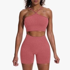 High Waist Running Shorts Seamless Yoga Crop Top